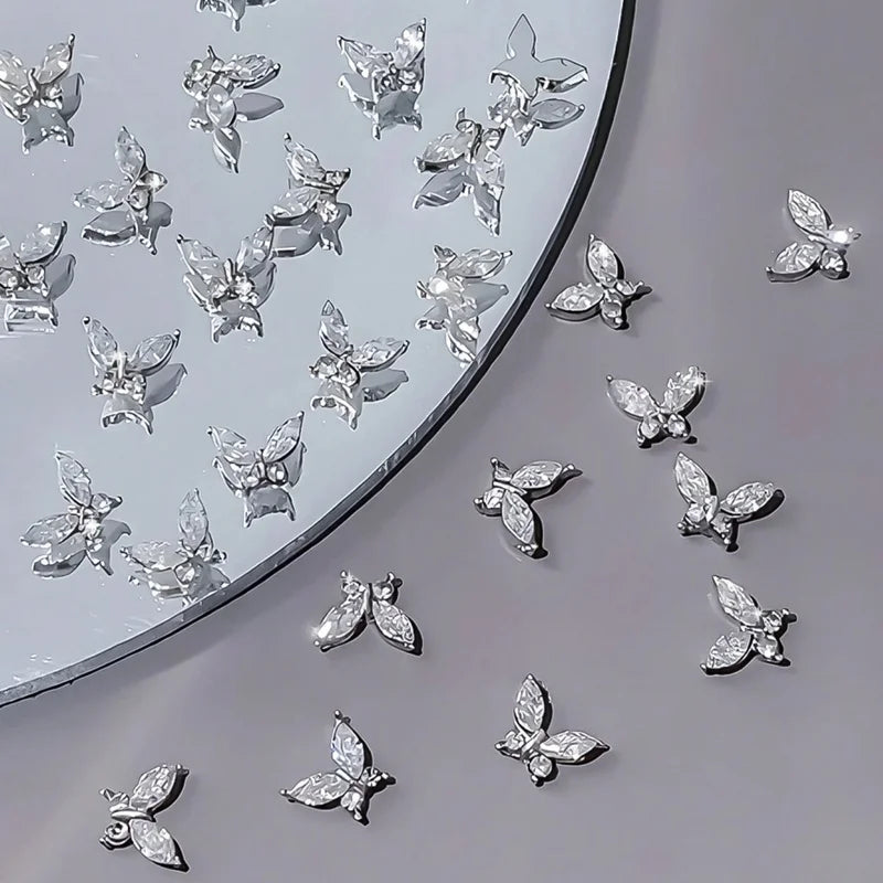 Mini Butterfly Nail Rhinestones Set - Zirconia Nail Art Accessories with Light Luxury Metal Finish