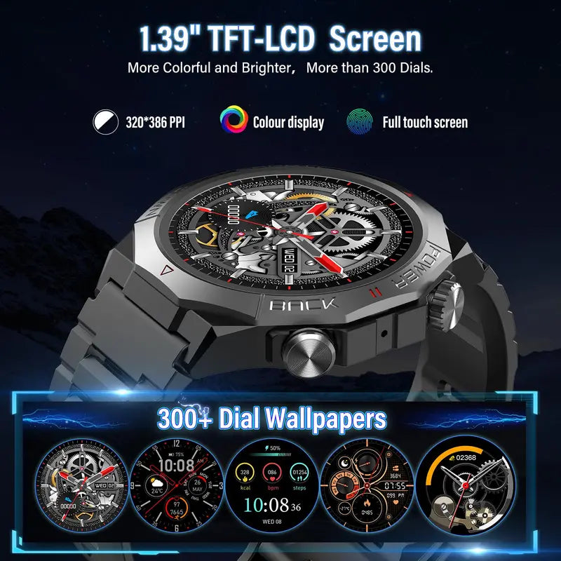 Men's Smart Watch 1.39-inch HD Touchscreen Waterproof Fitness Tracker with Heart Rate & 110+ Sports Modes