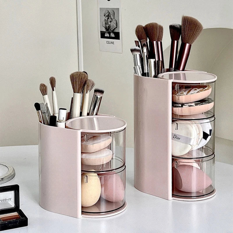 Rotatable Makeup Organizer Case with Multiple Drawers - Cosmetic Storage Box