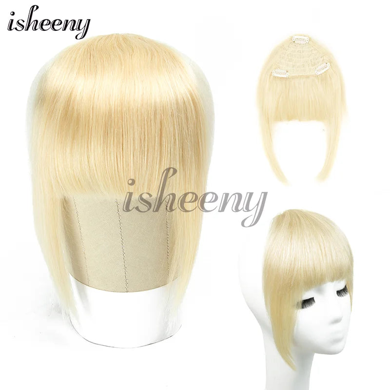 Human Hair Clip-In Bangs Set - Natural Blunt Cut Hair Extensions, Multiple Colors