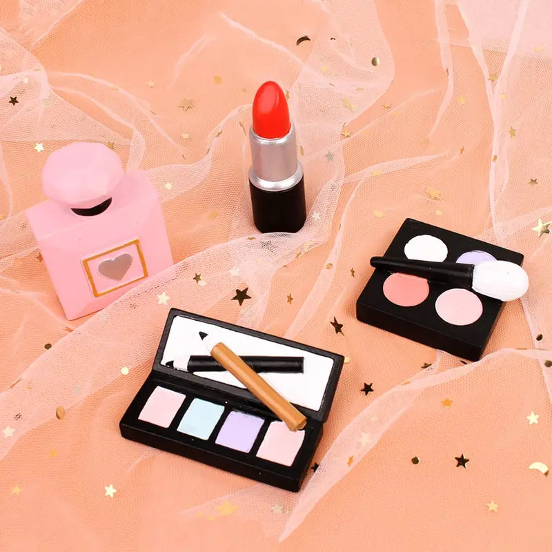 4 Pack Makeup Cake Toppers Resin Cosmetics Lipstick Perfume Bottle Decorations for Birthday Party
