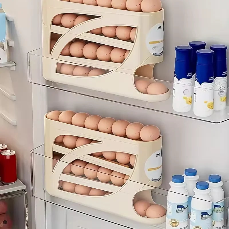 4-Tier Sliding Egg Dispenser Organizer - Space-Saving Fridge & Countertop Holder