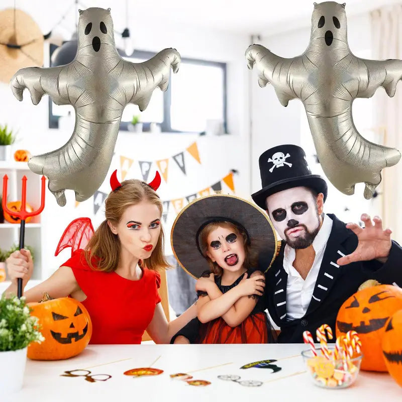 Large Silver Ghost Foil Balloons - Halloween Party Decorations, 2 Pack