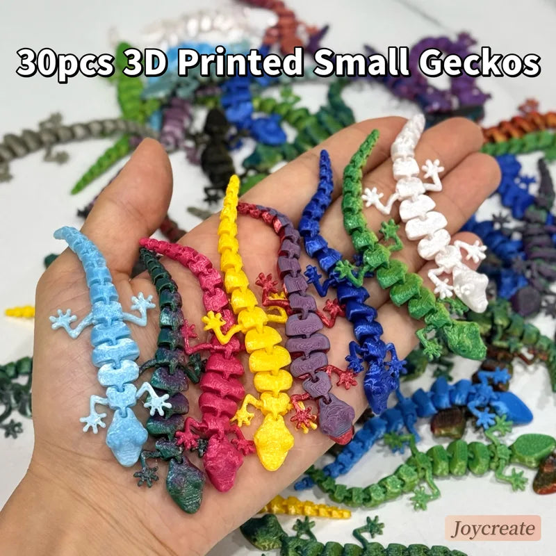 30 Pcs Colorful 3D Printed Movable Joint Lizard Reptile Decorations