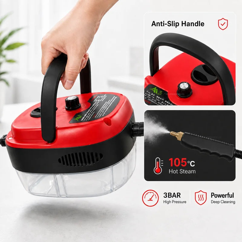 Portable Handheld Steam Cleaner for Kitchen Bathroom Floor Upholstery with Brush Heads