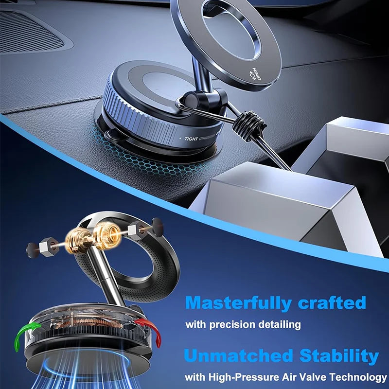 Magnetic Car Phone Holder with 360° Rotation & Vacuum Suction Mount – Universal Dashboard & Windshield Mount