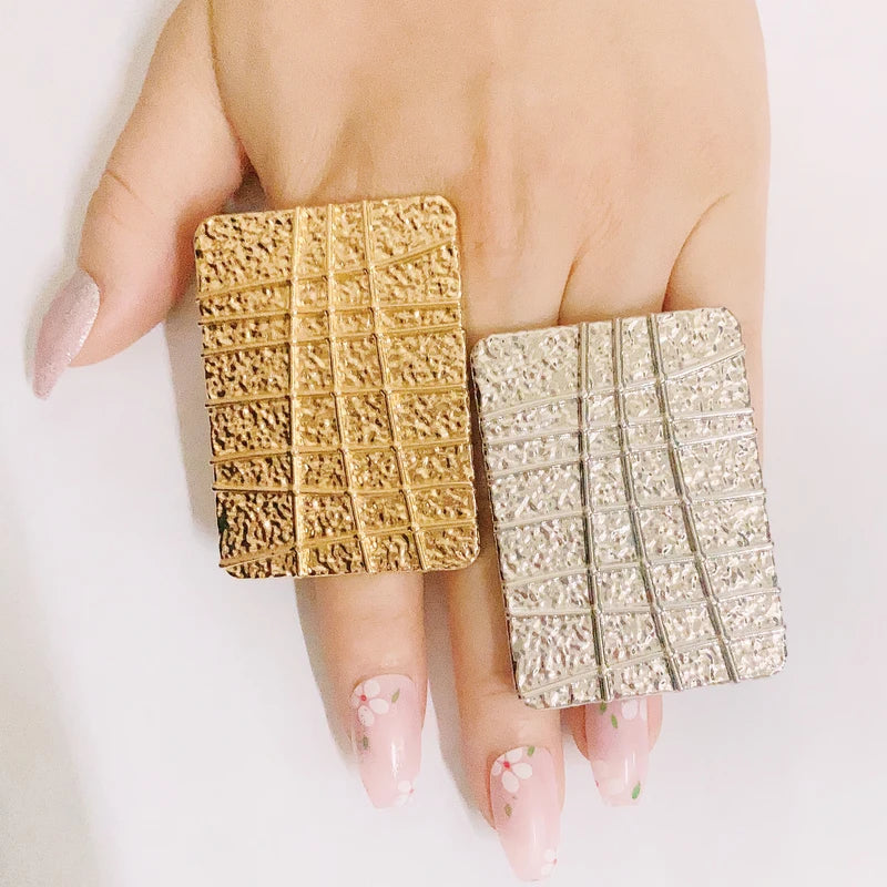 Big Gold Plated Women's Ring Set with Assorted Shapes & Elements – Adjustable Jewelry Gift