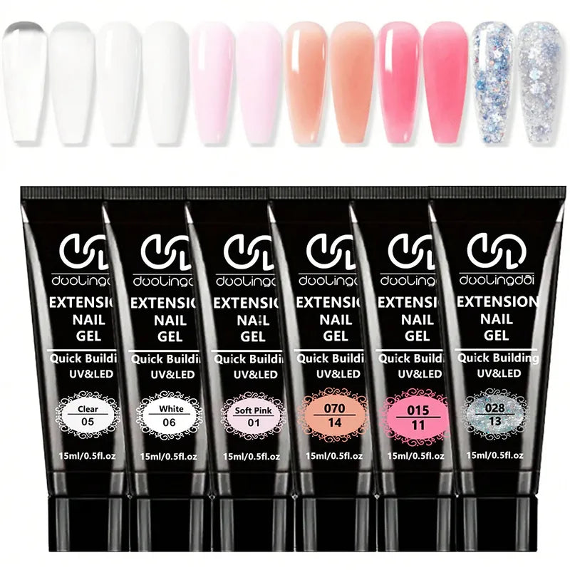 Poly Extension Gel Nail Kit with 6 Colors - UV Soak Off Builder Manicure Set