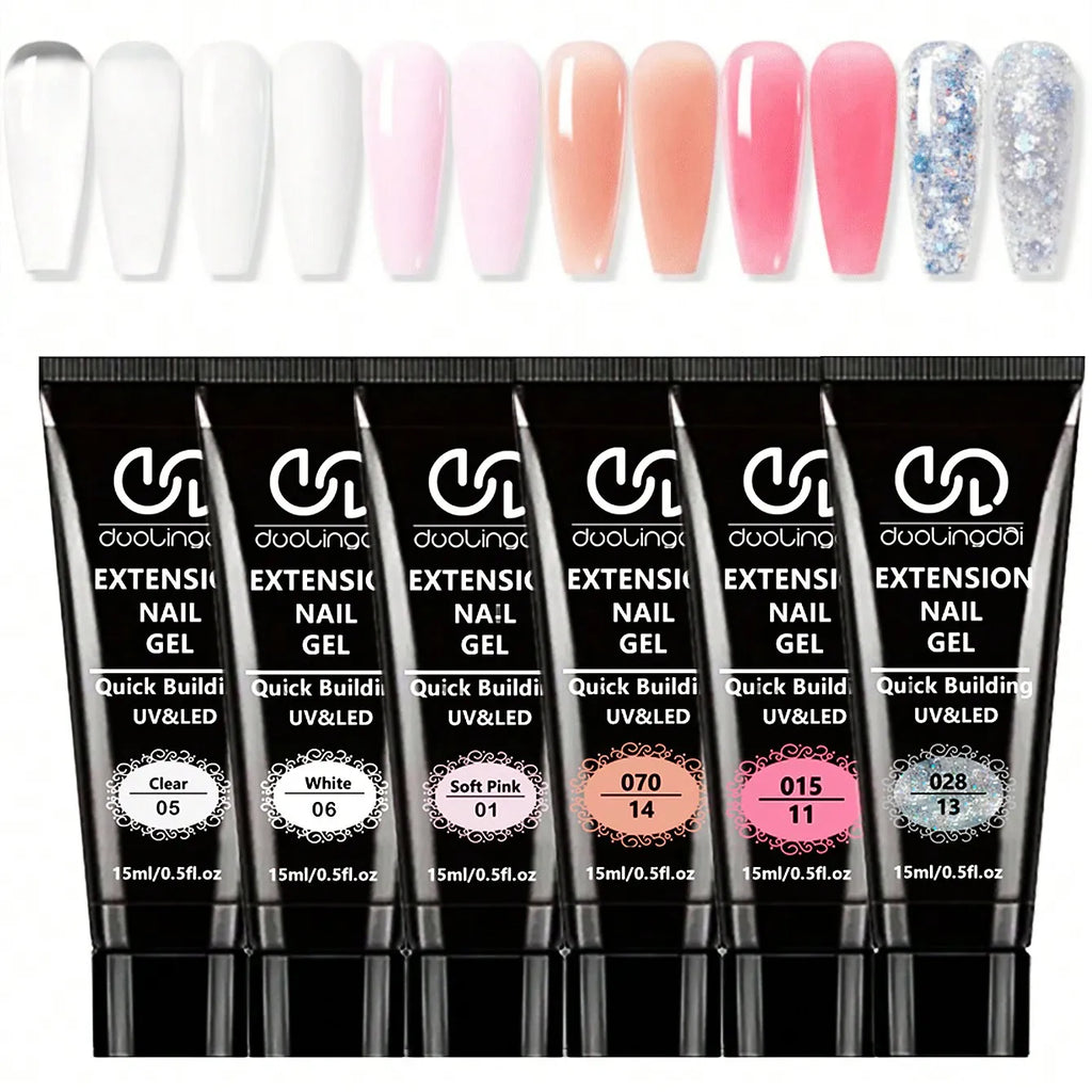 Poly Extension Gel Nail Kit with 6 Colors - UV Soak Off Builder Manicure Set