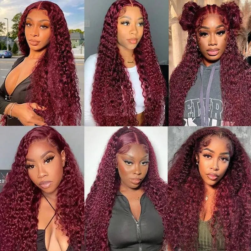 Deep Wave 13x4 HD Lace Front Human Hair Wig - Burgundy 28-34 Inches
