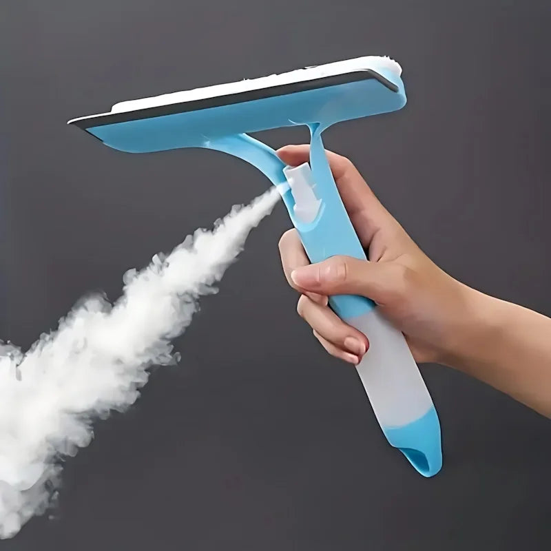 3-in-1 Window Cleaning Tool with Spray, Squeegee & Scrubber, No-Drip Design