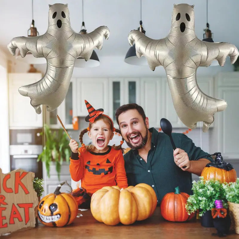 Large Silver Ghost Foil Balloons - Halloween Party Decorations, 2 Pack