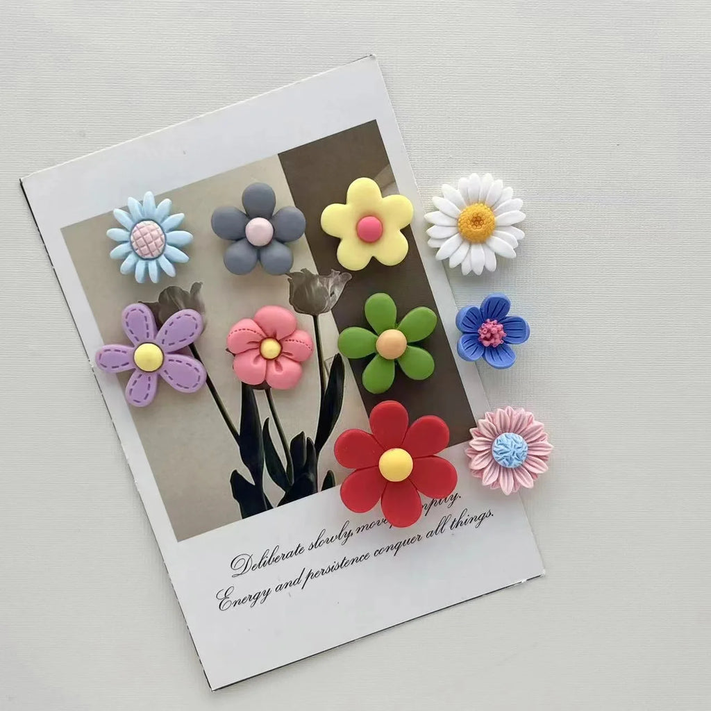 10-Piece Oval Kawaii Flower Refrigerator Magnets - Colorful & Strong for Home & Office