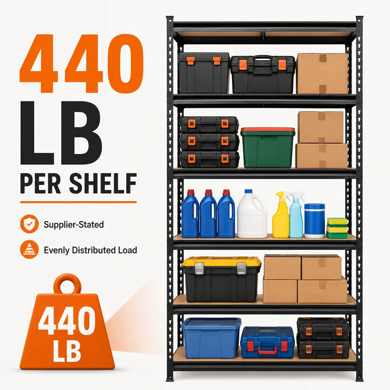 Heavy Duty 5-Tier Garage Shelving Unit - Steel Storage Rack with MDF Boards, Adjustable Utility Organizer, 2200 LBS Capacity