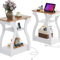 Modern End Tables Set of 2 with Charging Station - Nightstand with USB Ports and Storage Shelf