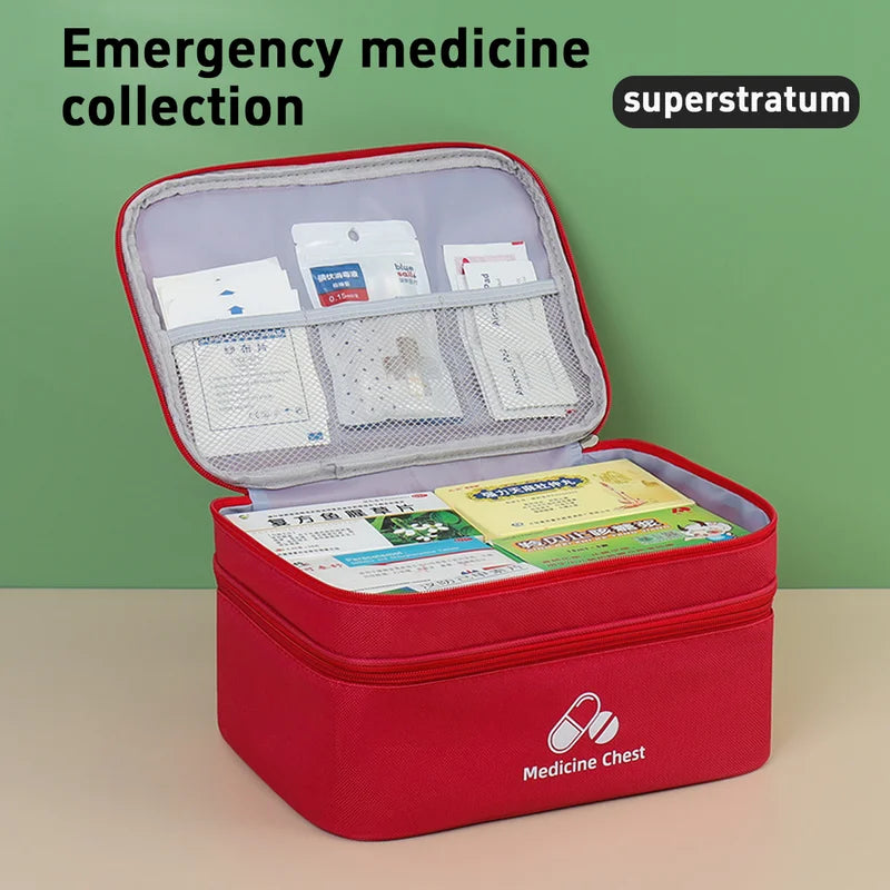 Large Capacity Double-Deck Medical Bag Emergency Kit Portable First Aid Storage