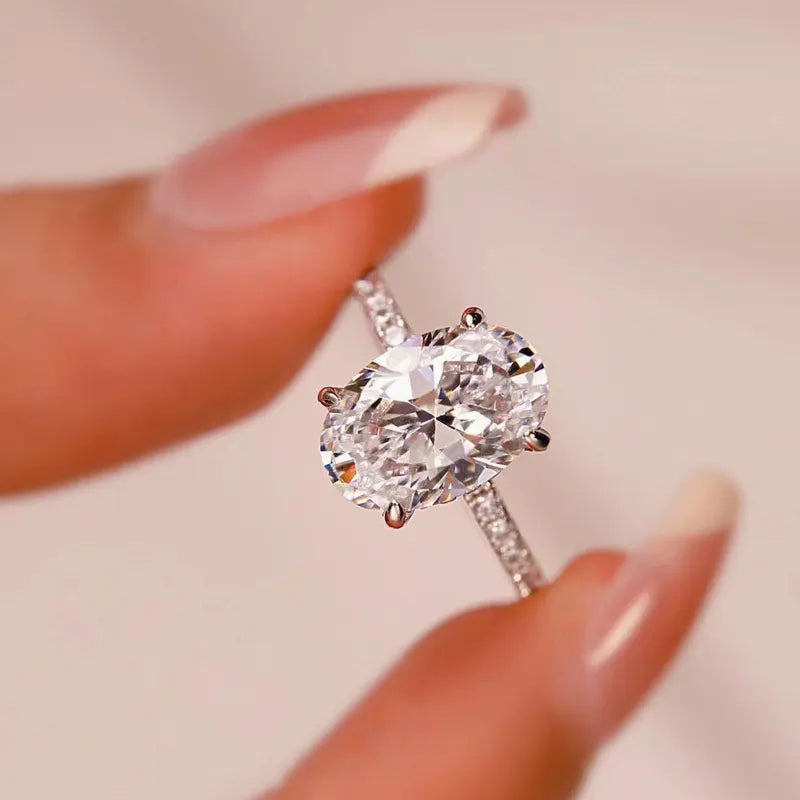 Moissanite Engagement Ring 1-3 Carats Oval Cut Sterling Silver 18K White Gold Plated