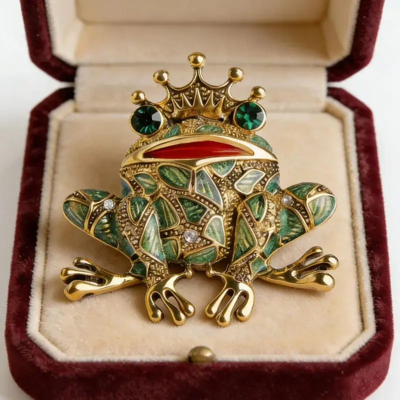 Vintage Frog Brooch with Green Eyes - Insect Toad Jewelry Pin for Men Women Kids