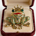 Vintage Frog Brooch with Green Eyes - Insect Toad Jewelry Pin for Men Women Kids