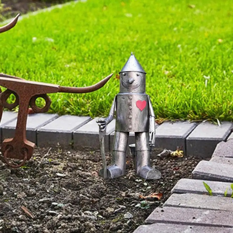 Whimsical Tin Man Garden Statue - Outdoor Yard Decor & Lawn Ornament