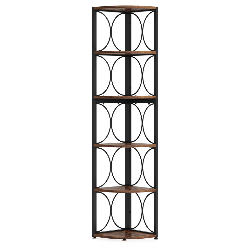 67 Inch Corner Shelf Unit with 6 Shelves - Rustic Standing Bookcase Storage Rack