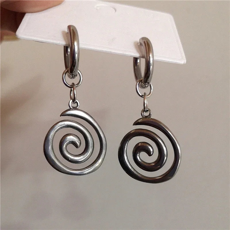 Y2K Punk Earrings Set with Star Heart Spiral Charms - Silver Tone, Multiple Colors