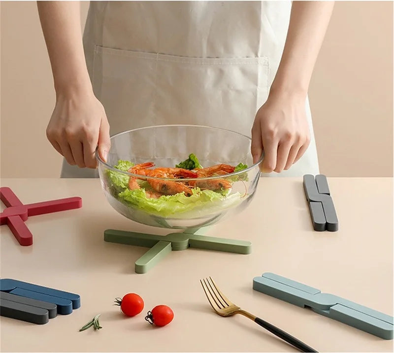 Foldable Silicone Trivets Set of 3 - Space-Saving Heat-Resistant Hot Pot Mats