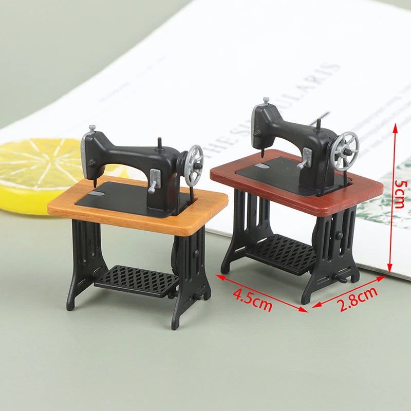 Miniature Wooden Sewing Machine Dollhouse Accessory for 1:12 Scale Kids Toys