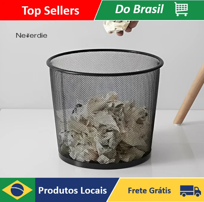 10L Metal Round Trash Bin - Modern Office & Home Wastebasket, Black