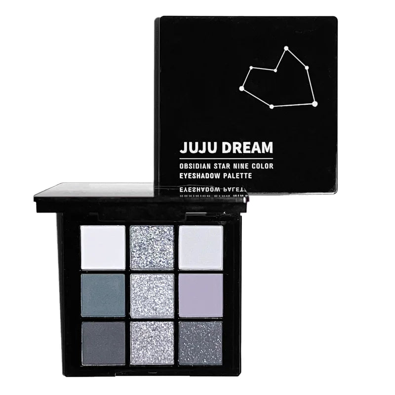 9 Shade Eyeshadow Palette Smoky Black Silver Matte Glitter Long-Lasting Makeup