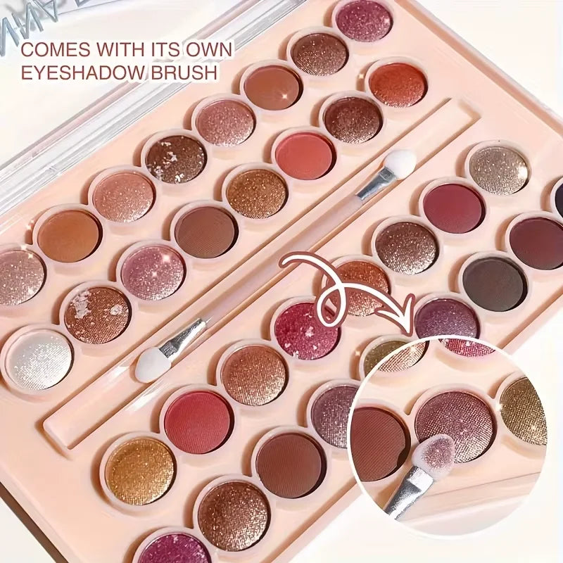 38-Color Eyeshadow Palette with Brush - Waterproof Matte & Shimmer Finishes, Coral & Nude Tones