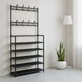 Modular Shoe Rack with 5 Shelves and 8 Hangers - Black & White Home Organizer