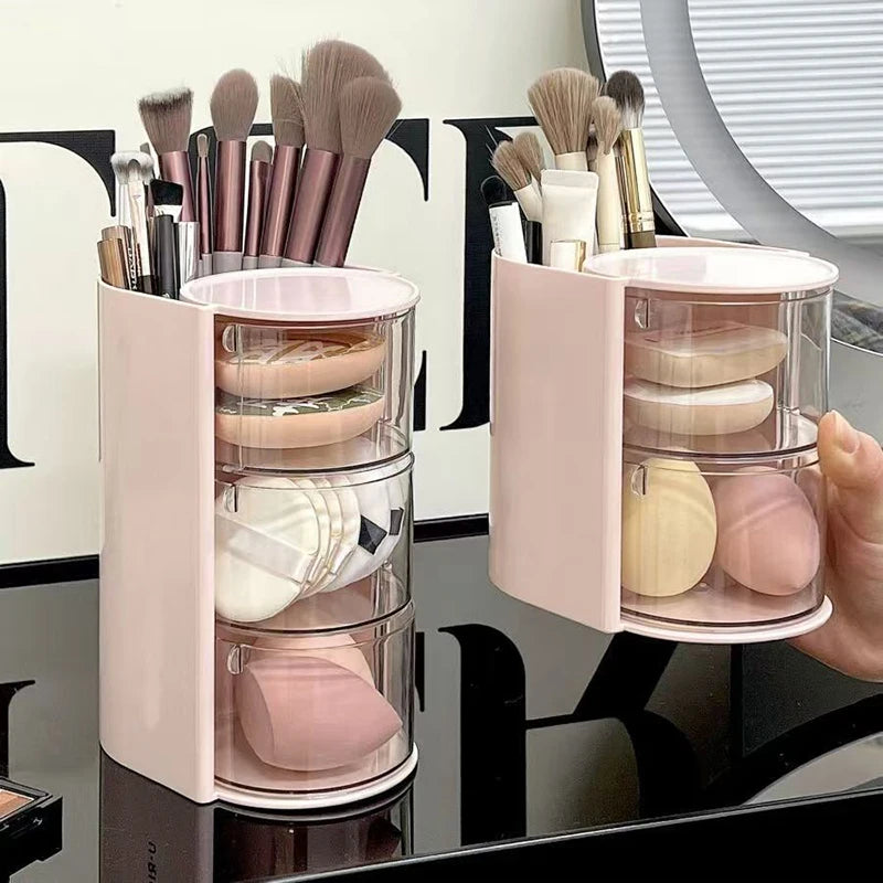 Rotatable Makeup Organizer Case with Multiple Drawers - Cosmetic Storage Box