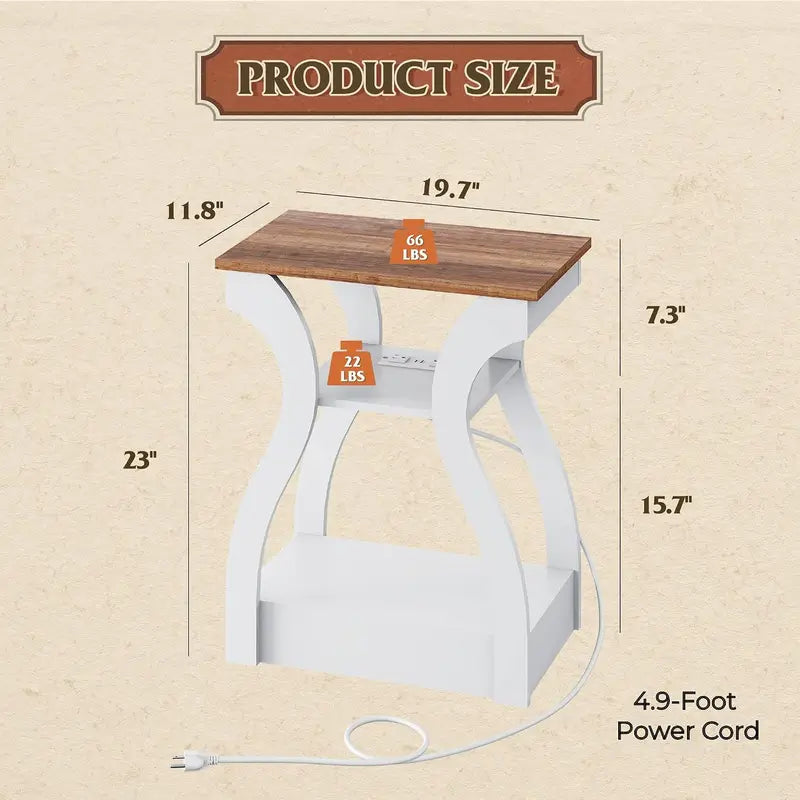 Modern End Tables Set of 2 with Charging Station - Nightstand with USB Ports and Storage Shelf