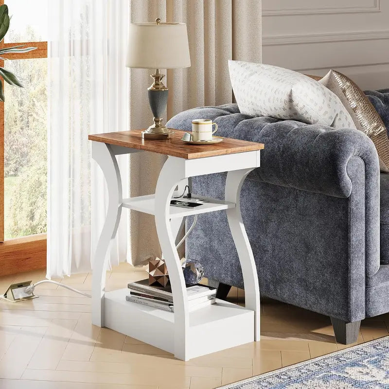 Modern End Tables Set of 2 with Charging Station - Nightstand with USB Ports and Storage Shelf
