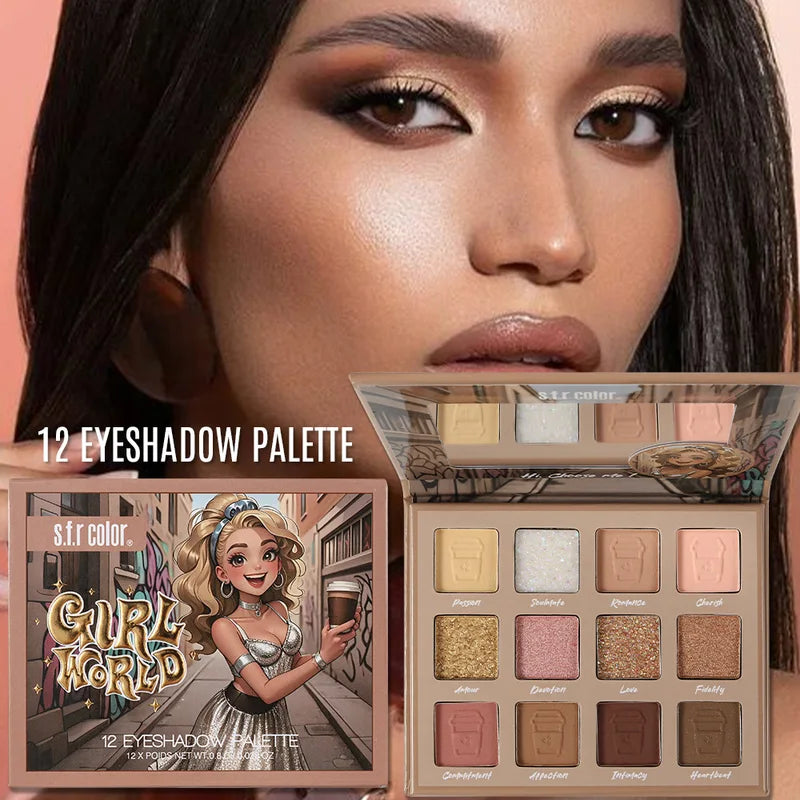 Matte Glitter Eyeshadow Palette with Warm Nude Earth Tones - Waterproof & Long Lasting, 12 Color Shades