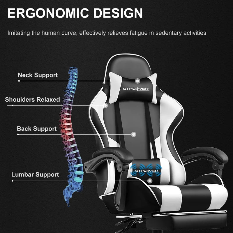 Gaming Chair with Footrest, Lumbar Support, Adjustable Height & Swivel Seat