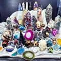 Crystal Gift Box with Mixed Raw Stones - Tower, Sphere, Carving, Bracelets & Home Decor