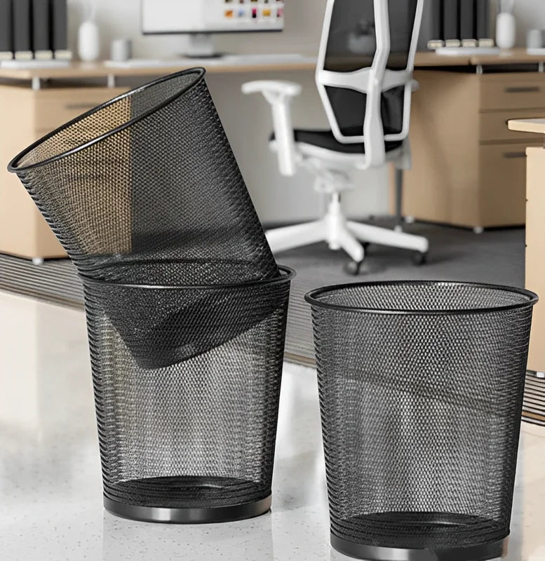 10L Metal Round Trash Bin - Modern Office & Home Wastebasket, Black