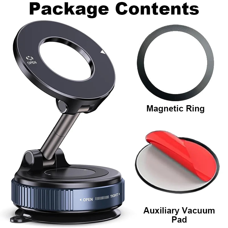 Magnetic Car Phone Holder with 360° Rotation & Vacuum Suction Mount – Universal Dashboard & Windshield Mount