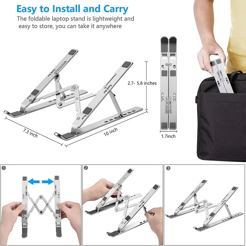 Adjustable Aluminum Laptop Stand for 10-16 Inch Notebooks - Ergonomic & Durable