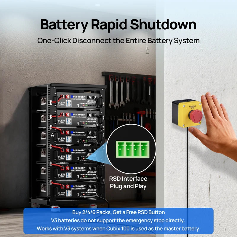 48V 100Ah LiFePO4 Lithium Battery with Bluetooth for Home & Server Rack
