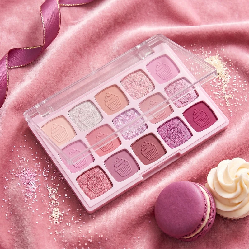 15 Shades Eyeshadow Palette with Matte, Shimmer & Glitter - Pink & Neutral Tones