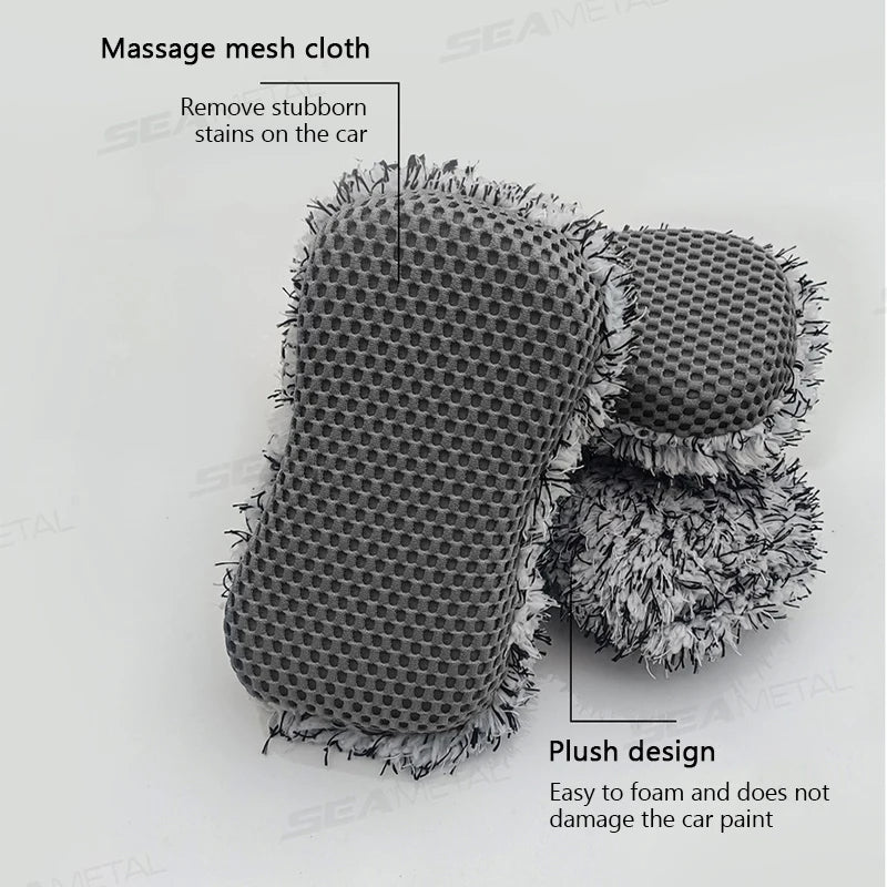 Microfiber Car Wash Sponge Two-Sided Plush Massage Net Wheel Cleaner Scratch-Free