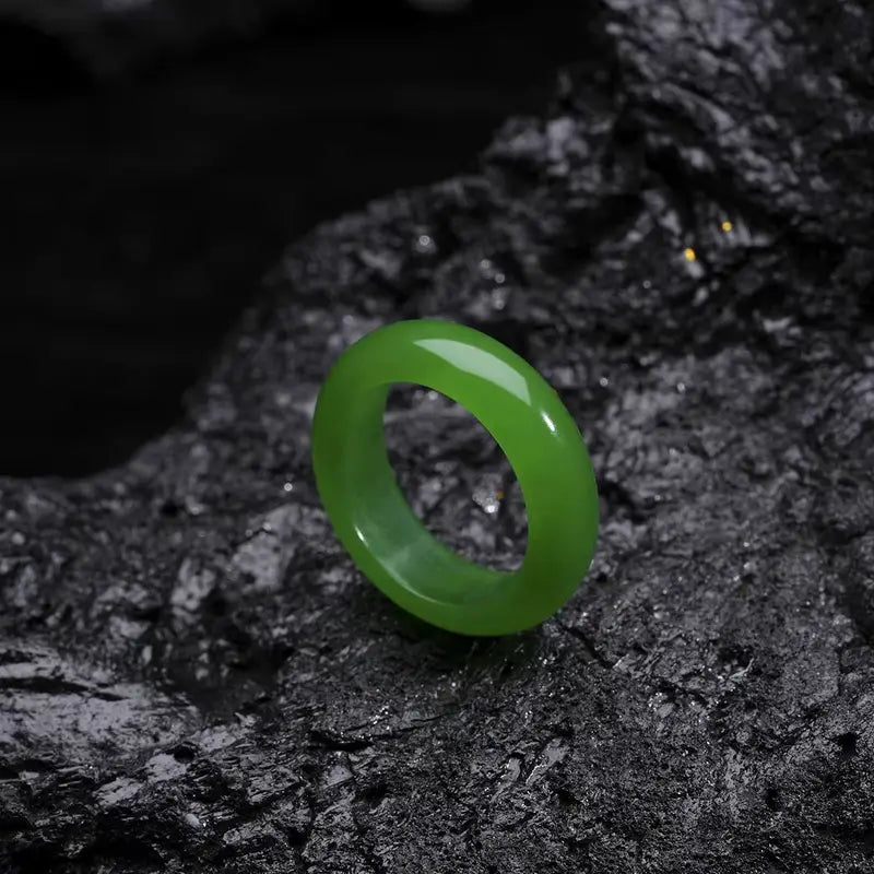Green Jade Gemstone Ring - 6mm Wedding Band & Lucky Fengshui Jewelry for Her