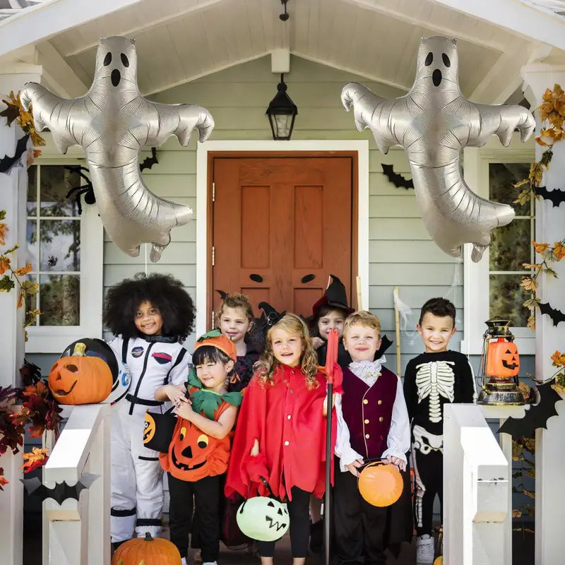 Large Silver Ghost Foil Balloons - Halloween Party Decorations, 2 Pack