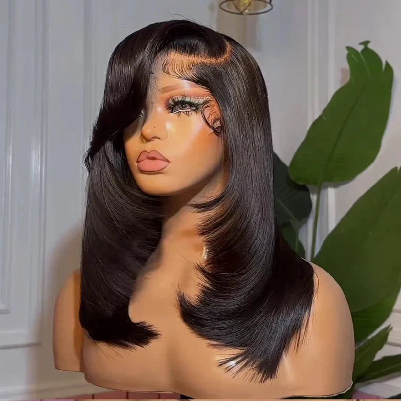 HD Transparent Lace Front Wigs for Women Pre Plucked Brazilian Straight Human Hair - Layered Wavy Style