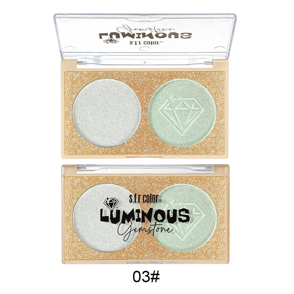 Dual-Shade Diamond Embossed Highlighter Palette - Shimmer Metallic Glow for Face & Body