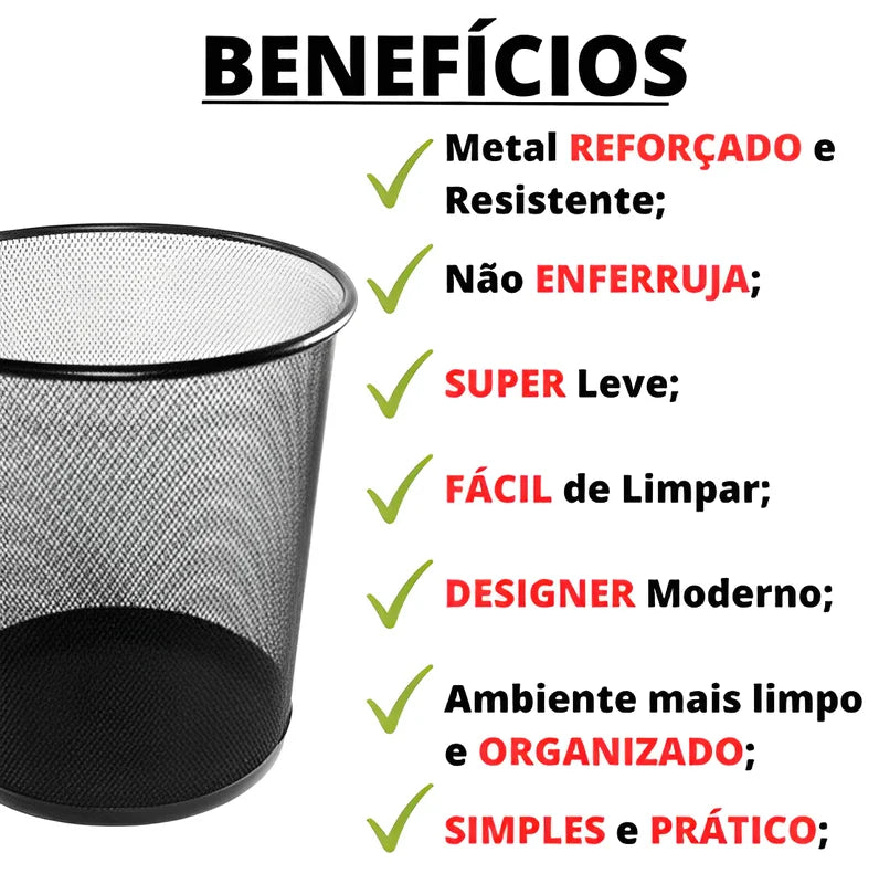 10L Metal Round Trash Bin - Modern Office & Home Wastebasket, Black