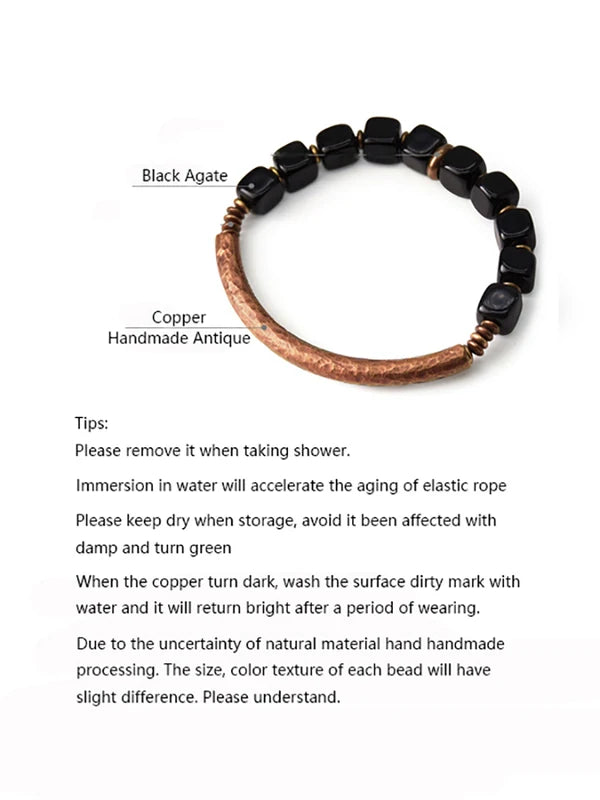 Unisex Obsidian and Copper Beaded Bracelet - Spiritual Protection Jewelry